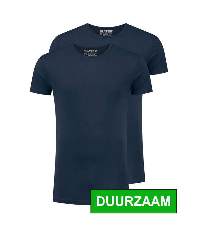 Slater Ondershirt, Stretch, 2-Pack, Ronde Hals, Donkerblauw