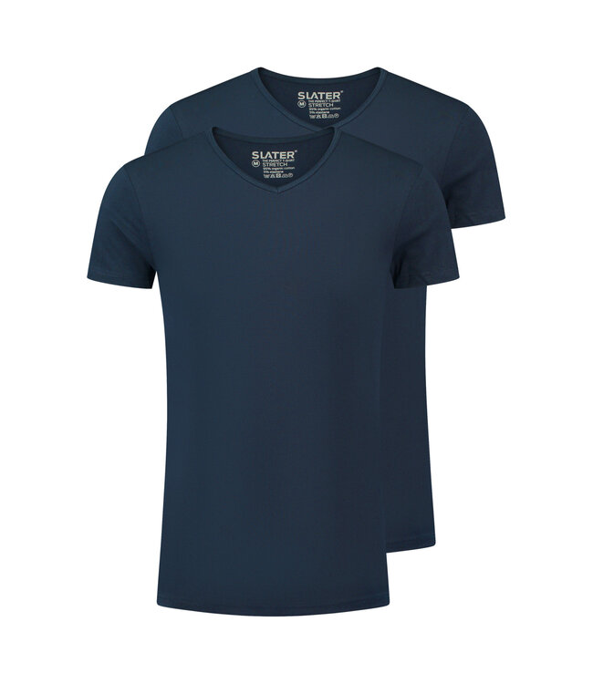 Slater Ondershirt, Stretch, 2-Pack, V-Hals, Donkerblauw