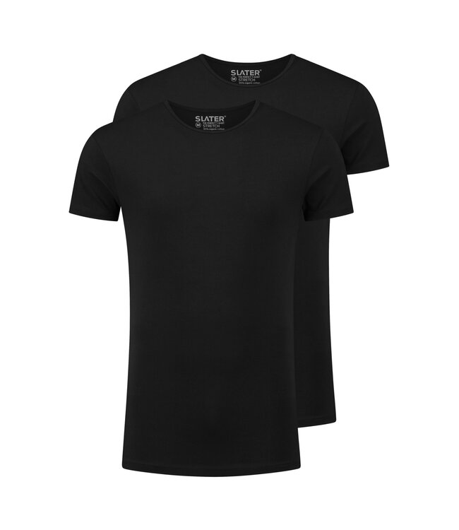 Slater Ondershirt, Stretch, 2-Pack, Ronde Hals, Zwart