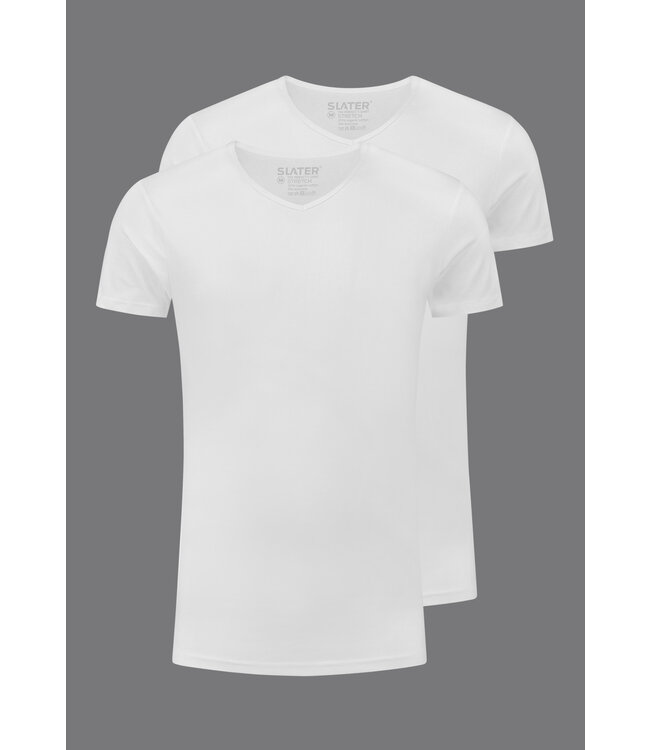 Slater Ondershirt, Stretch, 2-Pack, V-Hals, Wit