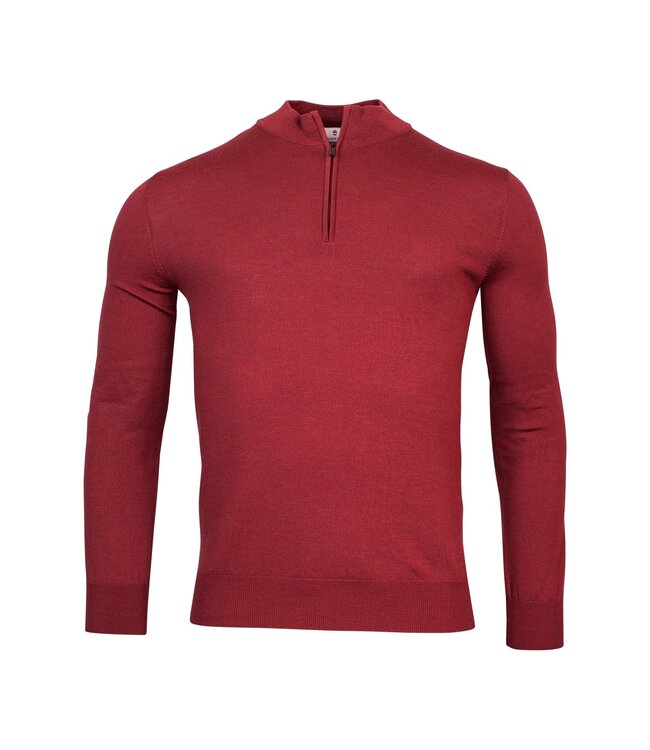 Thomas Maine Trui, Half-Zip, Merino Wol, Steenrood