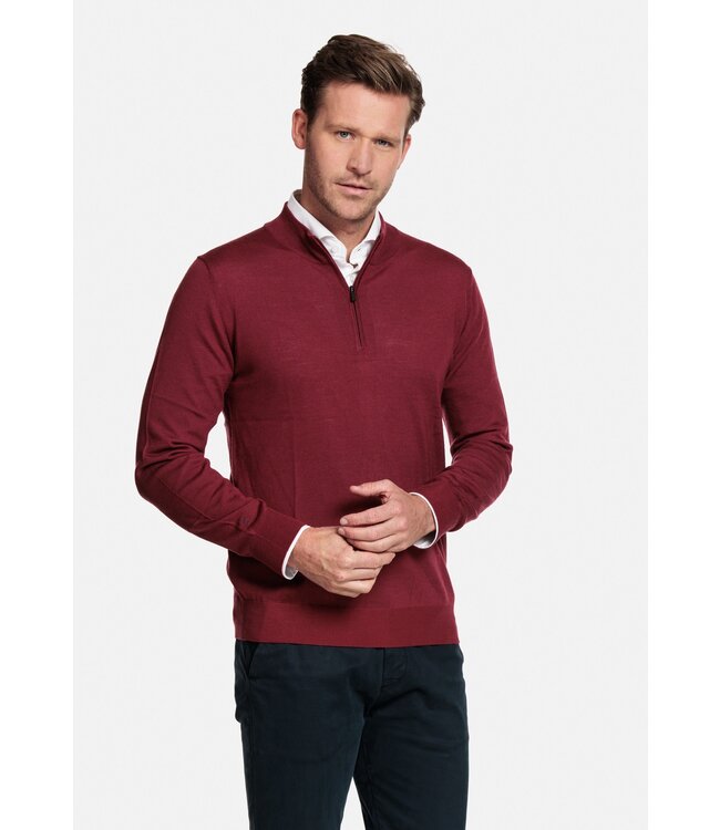 Thomas Maine Trui, Half-Zip, Merino Wol, Steenrood