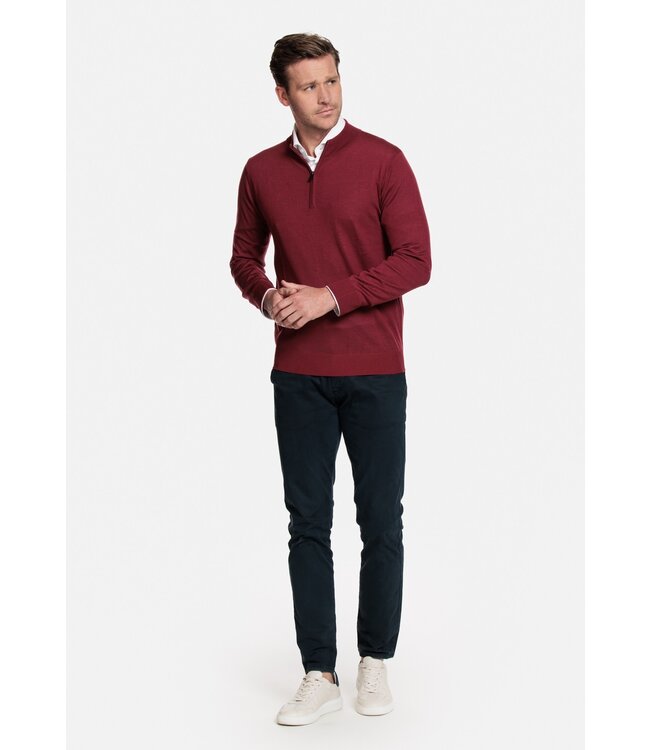 Thomas Maine Trui, Half-Zip, Merino Wol, Steenrood