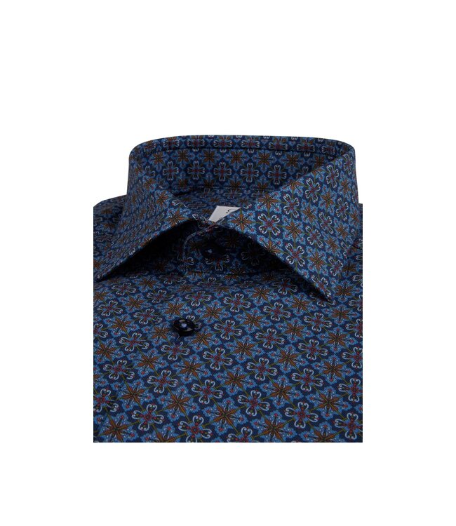 Stenstroms Overhemd, Katoen, Lange Mouw, Blauw Groene Print, Fitted Body