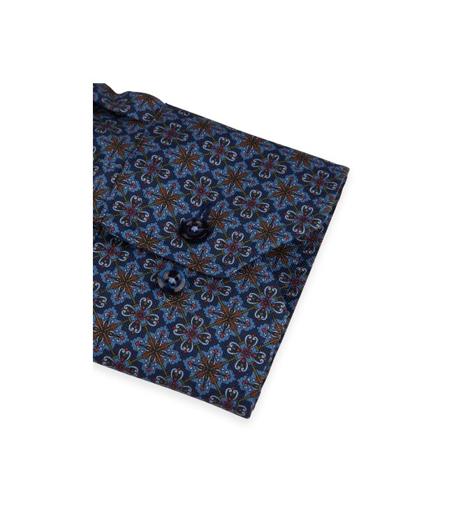 Stenstroms Overhemd, Katoen, Lange Mouw, Blauw Groene Print, Fitted Body
