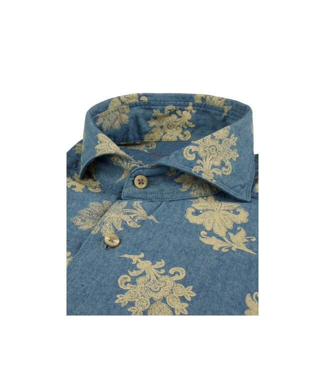 Stenstroms Overhemd, Denim met Print, Lange Mouw, Cutaway Kraag, Denim Blauw