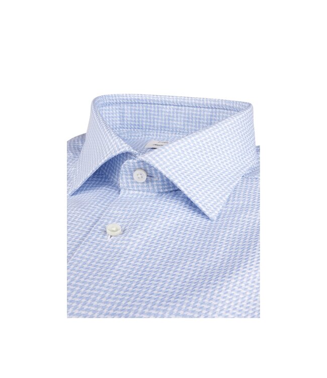 Stenstroms Overhemd, Lange Mouw, Twofold Katoen, Lichtblauw Pied de Poule Print, New Slimline