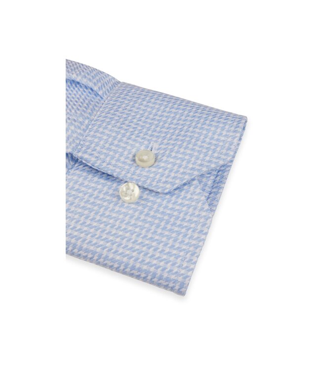 Stenstroms Overhemd, Lange Mouw, Twofold Katoen, Lichtblauw Pied de Poule Print, New Slimline