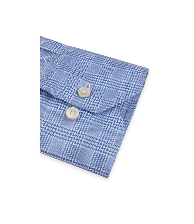 Stenstroms Twofold Katoenen Overhemd, Lange Mouw, Blauw Wit, American Check,  Fitted Body
