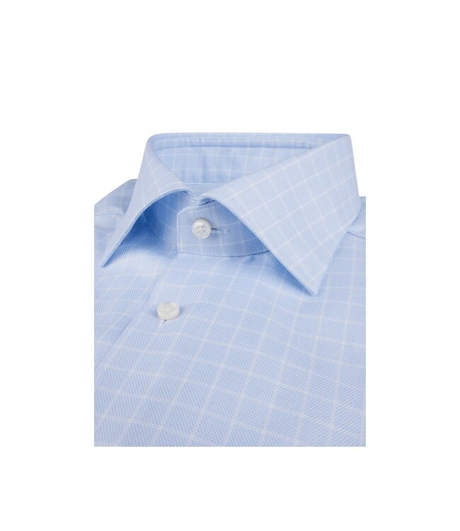 Stenstroms Overhemd, Lange Mouw, Twofold Katoen, Lichtblauw Geruit, Fitted Body