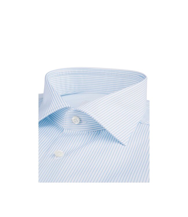Stenstroms Overhemd, Lange Mouw, Twofold Katoen, Wit en Fijne Lichtblauwe Streep, Fitted Body