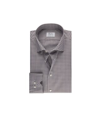 Stenstroms Stenstroms, Overhemd, Katoen, Lange Mouw, Grijs Bruin Geruit, Regular Fit