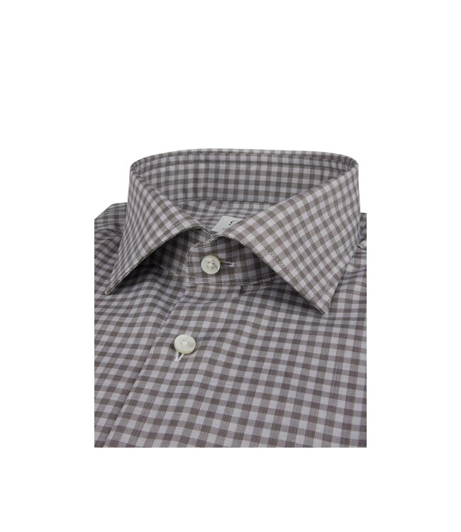 Stenstroms Overhemd, Katoen, Lange Mouw, Grijs Bruin Geruit, Fitted Body