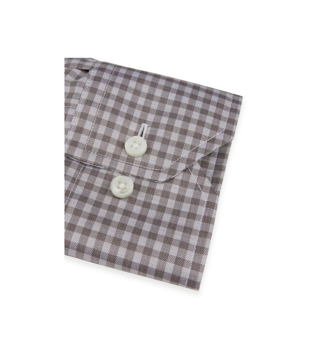 Stenstroms Overhemd, Katoen, Lange Mouw, Grijs Bruin Geruit, Fitted Body