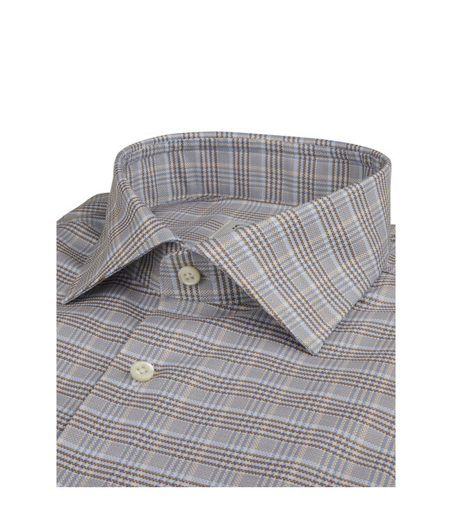 Stenstroms Twofold Katoenen Overhemd, Lange Mouw, Bruin Beige, American Check,  Fitted Body