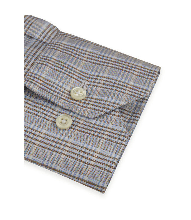 Stenstroms Twofold Katoenen Overhemd, Lange Mouw, Bruin Beige, American Check,  Fitted Body