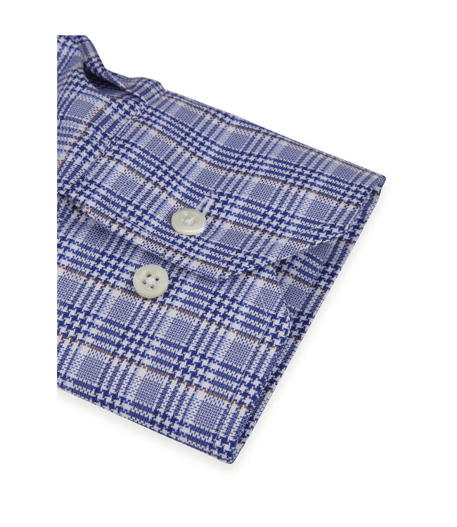 Stenstroms Twofold Katoenen Overhemd, Lange Mouw,  Blauw/Bruin American Check,  Fitted Body