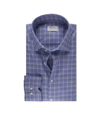 Stenstroms Stenstroms, Overhemd, Twofold Katoen, Lange Mouw,  Blauw/Bruin American Check, Regular Fit