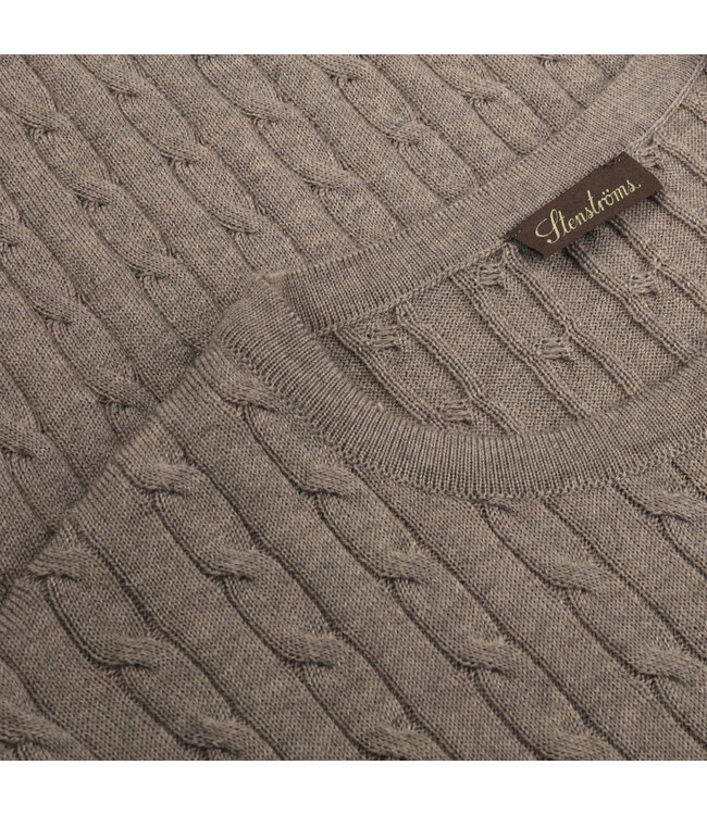 Stenstroms Trui, Ronde Hals, Merino Wol, Cable Knit, Beige Bruin