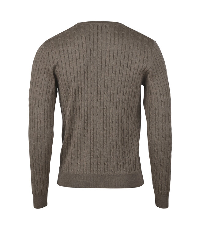 Stenstroms Trui, Ronde Hals, Merino Wol, Cable Knit, Beige Bruin