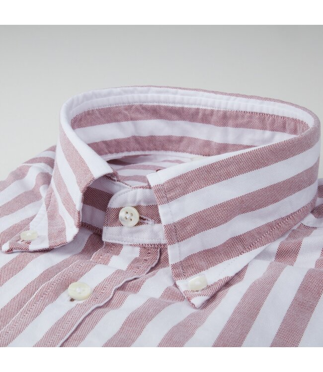 Stenstroms Overhemd, Oxford Katoen, Lange Mouw, Wit, Rood, Gestreept, New Slimline