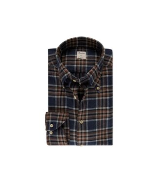 Stenstroms Stenstroms, Overhemd, Flanel, Lange Mouw, Button Down Kraag, Blauw, Bruin, Beige Geruit, Regular Fit