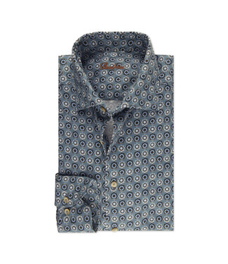 Stenstroms Stenstroms, Overhemd, Katoen, Diverse Tinten Blauw Met Bruin Patroon, Lange Mouw,  Regular Fit