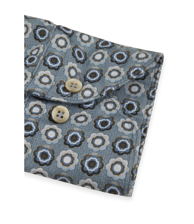 Stenstroms Overhemd, Katoen, Diverse Tinten Blauw Met Bruin Patroon, Lange Mouw, Fitted Body