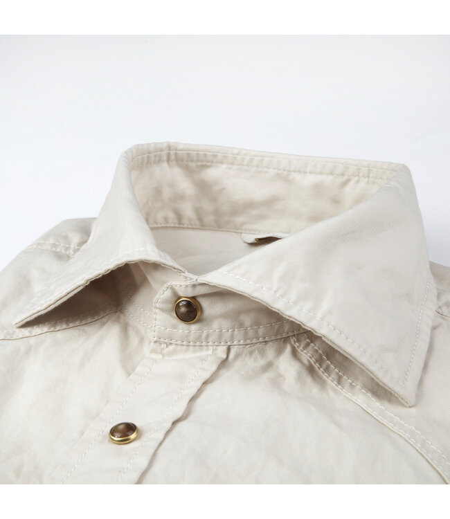 Stenstroms Overhemd, Katoen, Lange Mouw, Beige, Borstzakken, Drukknopen, New Slimline