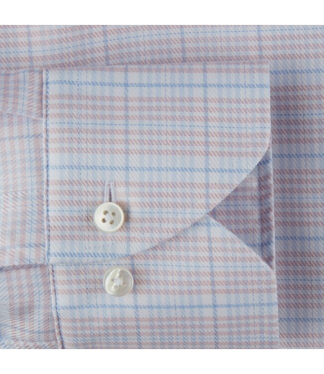 Stenstroms Overhemd, Lange Mouw, Katoen, Blauw, Wit, Roze Geruit, Slimline