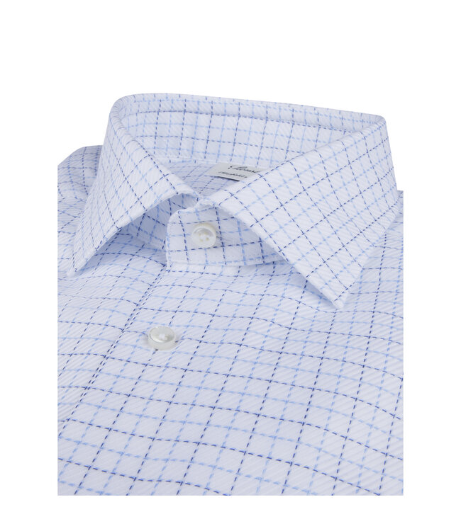 Stenstroms Overhemd, Lange Mouw, Twofold Katoen, Wit Blauwe Ruit, Fitted Body