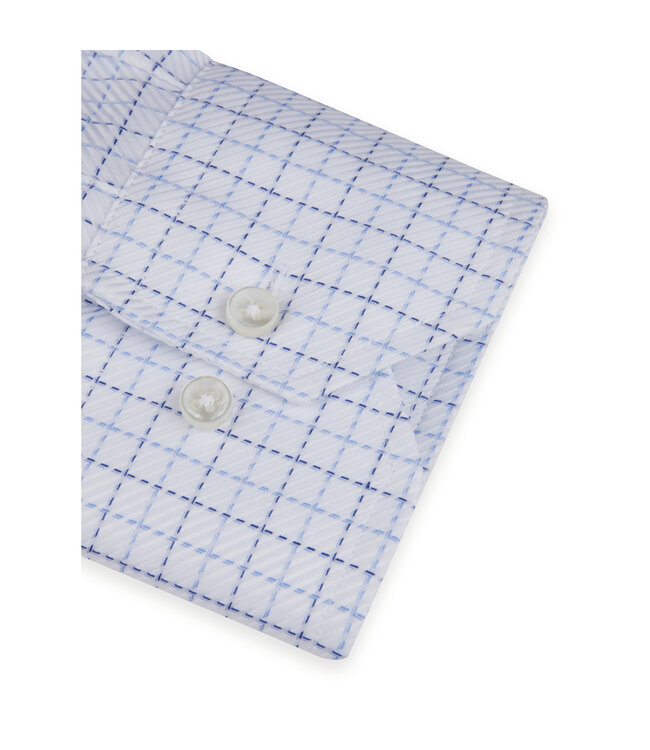 Stenstroms Overhemd, Lange Mouw, Twofold Katoen, Wit Blauwe Ruit, Fitted Body