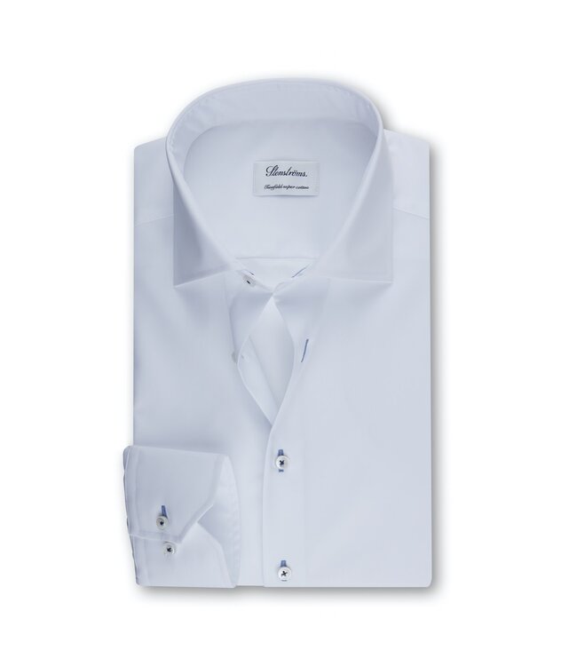Stenstroms Overhemd, Twill Katoen, Lange Mouw, Wit, New Slimline