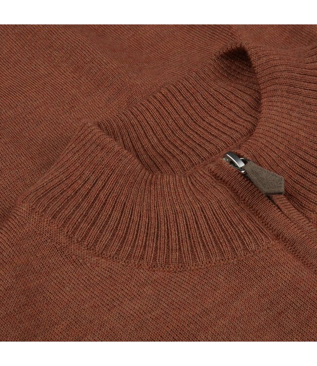 Stenstroms Half-Zip Trui, Merino Wol, Burnt Orange