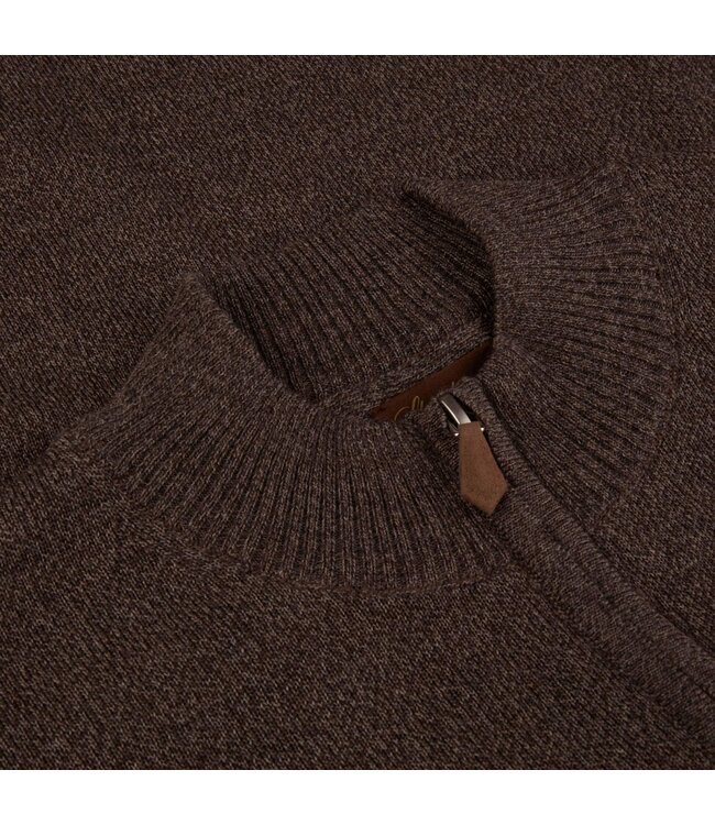 Stenstroms Half-Zip Trui, Merino Wol, Bruin Gemeleerd