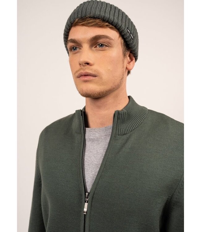 Saint James Vest met Rits, Wol, Model Colorado, Kleur Vegetal/Navy