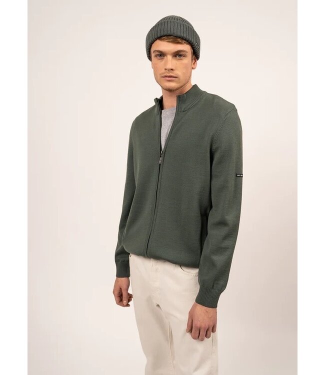 Saint James Vest met Rits, Wol, Model Colorado, Kleur Vegetal/Navy