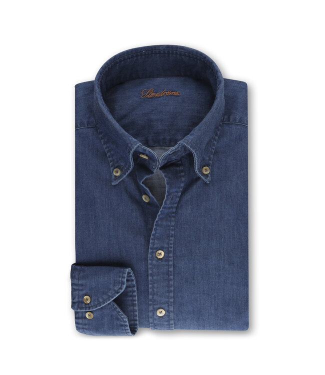 Stenstroms Stretch Denim Casual Overhemd, Lange Mouw, Blauw, New Slimline