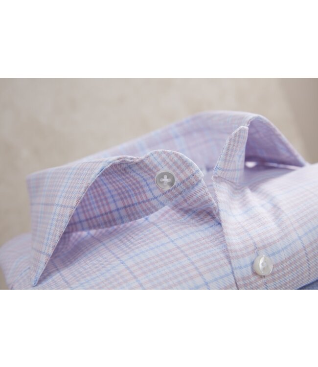 Stenstroms Overhemd, Lange Mouw, Katoen, Blauw, Wit, Roze Geruit, Slimline