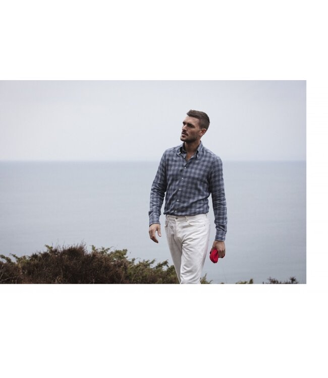 Stenstroms  Overhemd, Flanel, Diverse Tinten Blauw Grote Ruit, Lange Mouw, New Slimline