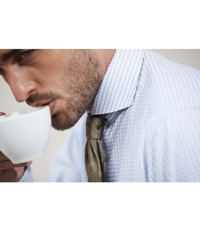 Stenstroms Overhemd,  Katoen, Lange Mouw, Lichtblauw Beige, Geruit, New Slimline