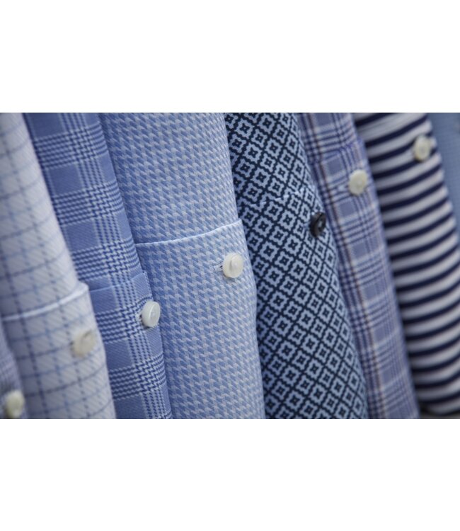 Stenstroms Overhemd, Lange Mouw, Twofold Katoen, Lichtblauw Pied de Poule Print, New Slimline