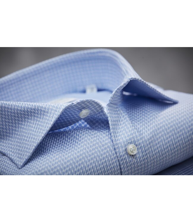 Stenstroms Overhemd, Lange Mouw, Twofold Katoen, Lichtblauw Pied de Poule Print, New Slimline