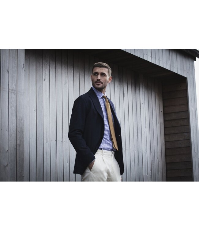 Stenstroms Twofold Katoenen Overhemd, Lange Mouw, Blauw Wit, American Check,  Fitted Body