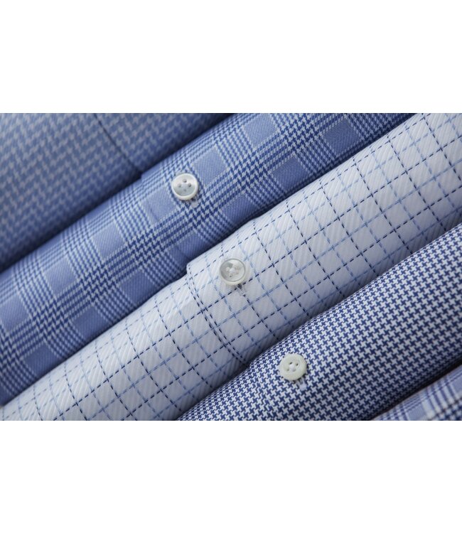 Stenstroms Twofold Katoenen Overhemd, Lange Mouw, Blauw Wit, American Check,  Fitted Body