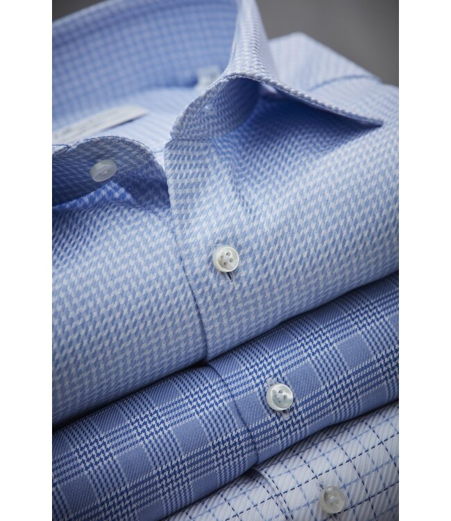 Stenstroms Overhemd, Twofold Katoen, Lange Mouw, Blauw Wit, American Check, New Slimline