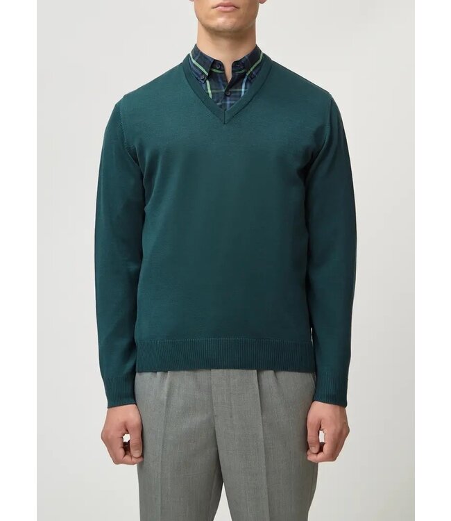 Maerz Munchen Trui, V-Hals, Merino Wol, Petrolblauw, Modern Fit