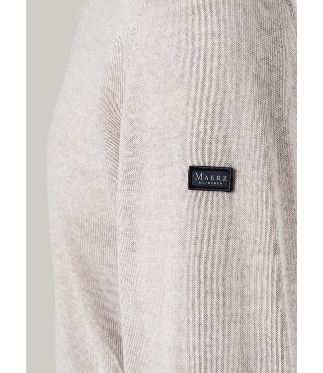 Maerz Munchen Trui, V-Hals, Merino Wol, Lichtbeige, Superwash, Modern Fit