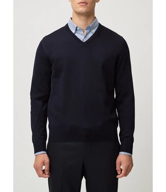 Maerz Munchen Maerz Munchen, Trui, V-Hals, Merino Wol, Donkerblauw, Superwash, Modern Fit