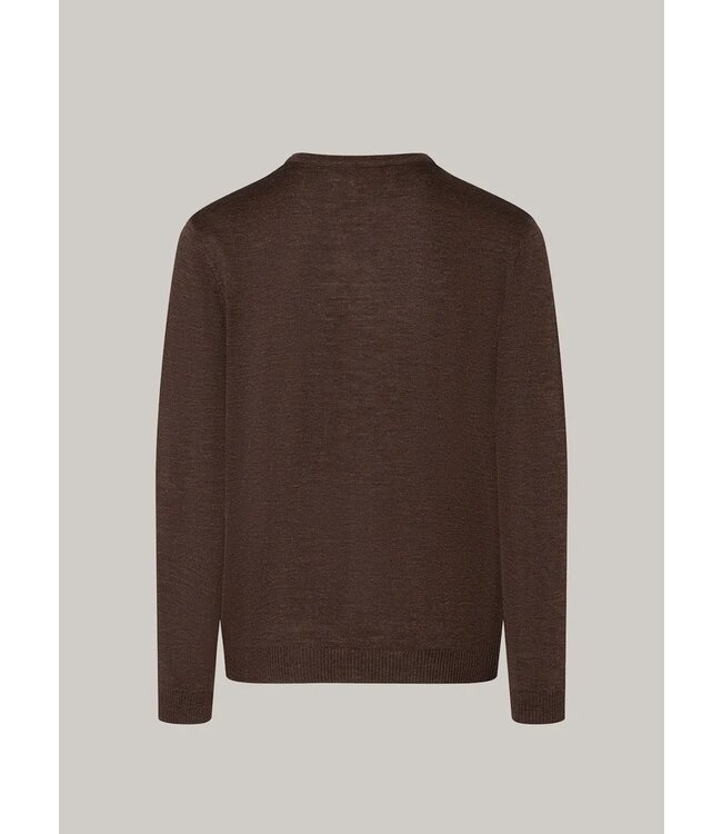 Maerz Munchen Trui, V-Hals, Merino Wol, Bruin, Modern Fit